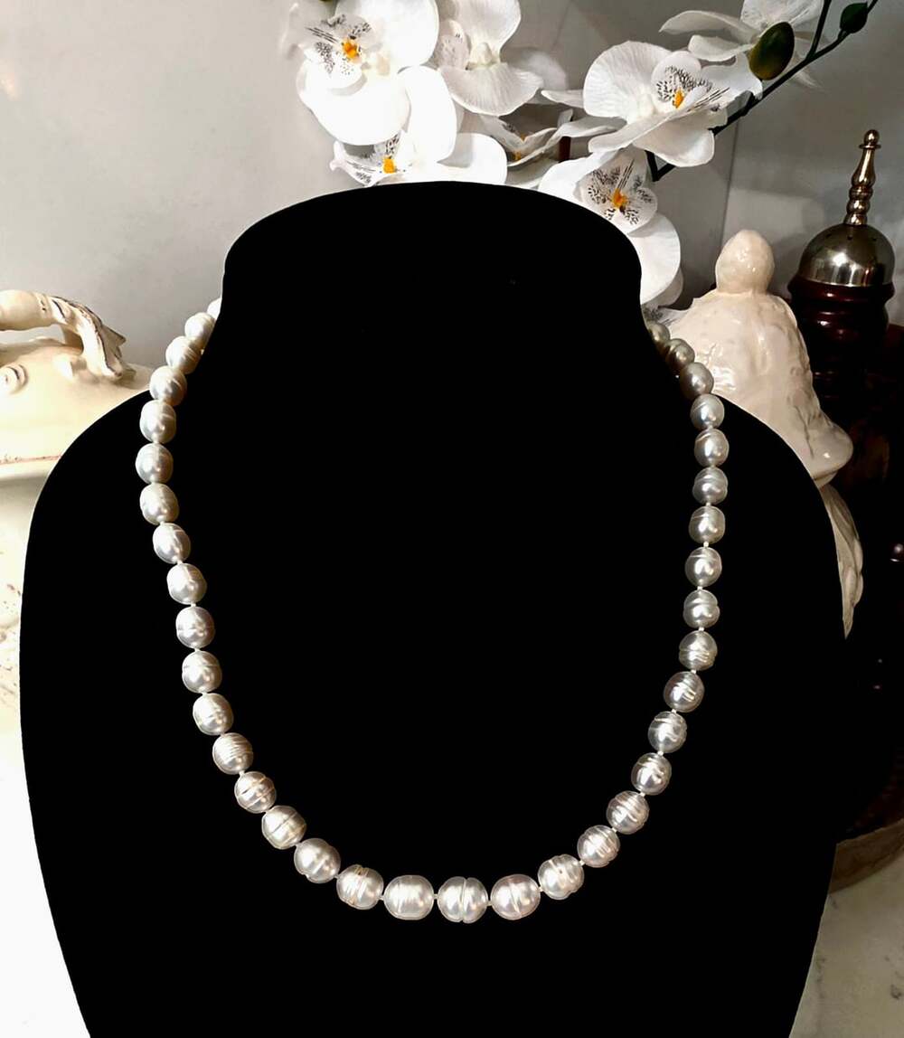 White  Lustrous Cultured Baroque Pearl Necklace with Sterling Silver Clasp